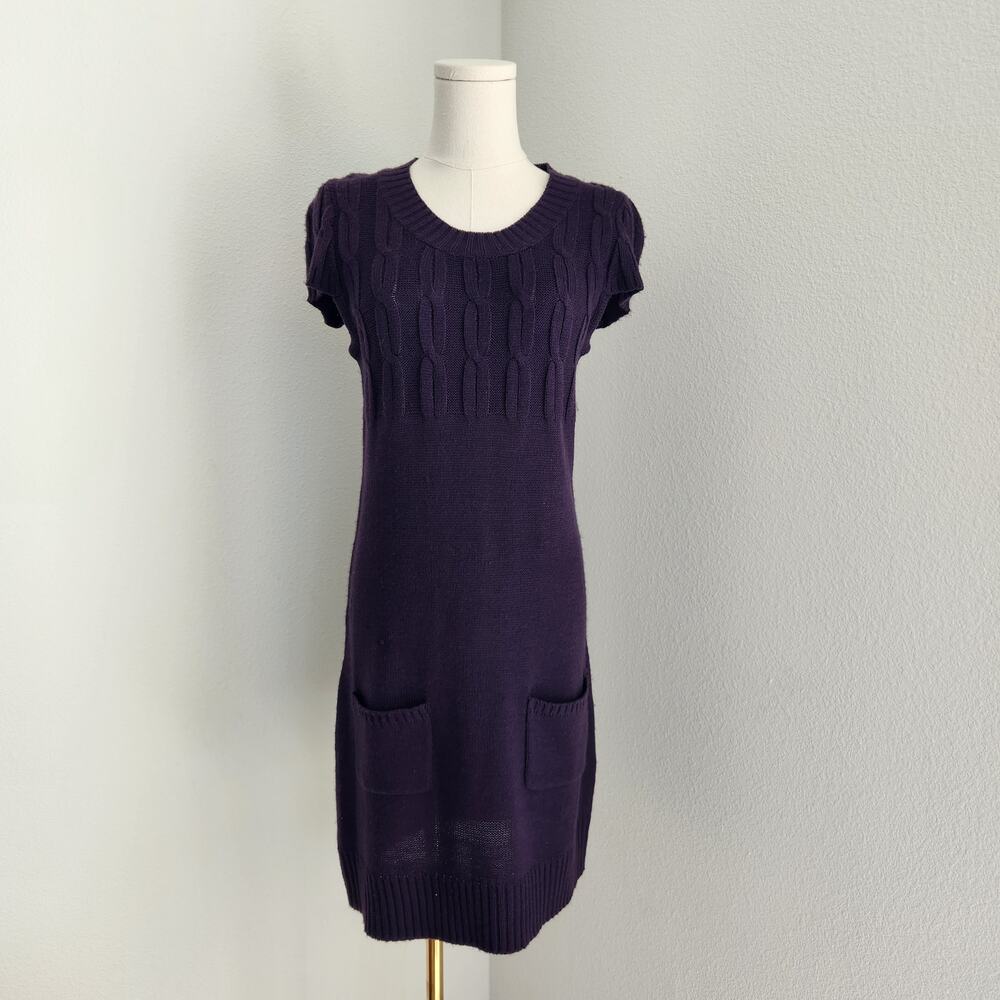 Y2K She's Cool Purple Cable Knit Sweater Dress Short Sleeve Whimsigoth Winter S
